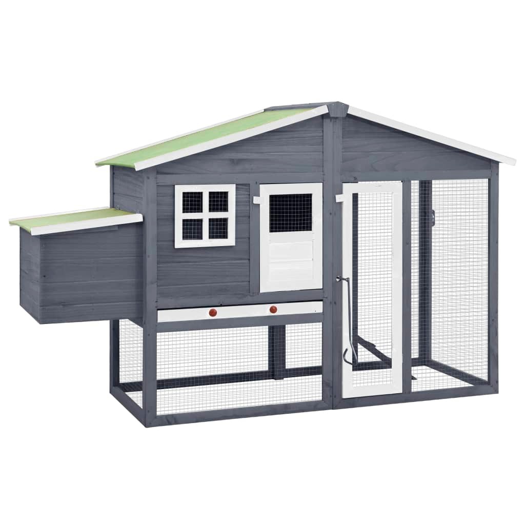 Chicken Coop with Nest Box Grey and White Solid Fir Wood